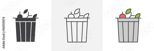 Food waste icons in black and colored versions