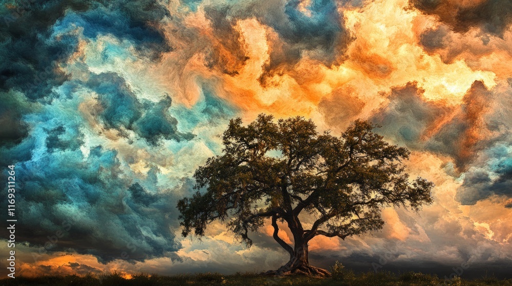 Majestic Tree Silhouetted Against Dramatic Cloudy Sunset Sky Majestic Tree Silhouetted Against Dramatic Cloudy Sunset Sky