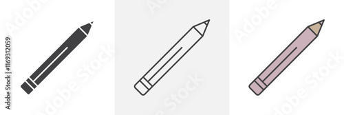 Lip pencil icons in black and colored versions