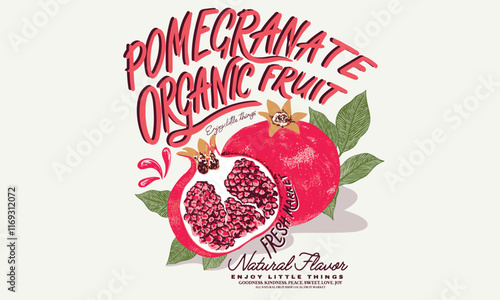 Hand sketch artwork. Pomegranate fruit artwork. Fresh food artwork for for t shirt. Always organic. Summer food poster design. Fresh pomegranate fruit print. Nature watercolor design.