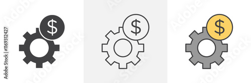 Money processes icons in black and colored versions