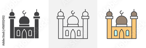 Mosque icons in black and colored versions