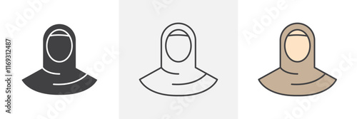 Muslim women icons in black and colored versions