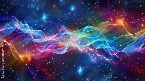 A surreal burst of psychic waves in vivid colors, rippling through a starry backdrop.