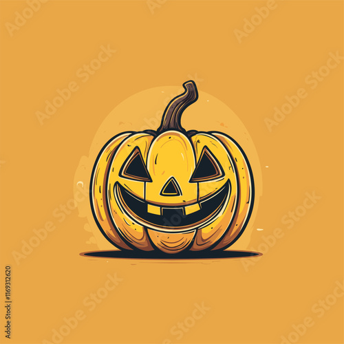 Halloween pumpkin, triangular eyes and nose, bats.