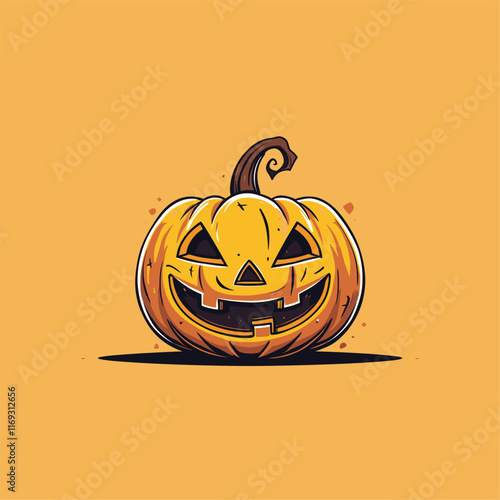 Halloween pumpkin, triangular eyes and nose, bats.