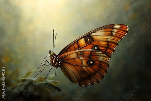 Intricate patterns of a rare butterfly s pheromone dusted wings fluttering through a sunlit verdant glade rendered in a loose expressive brushstroke style reminiscent of the Post Impressionists photo