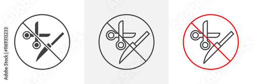 No scissors or no knives sign vector in black and colored versions