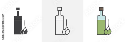 Olive oil icons in black and colored versions