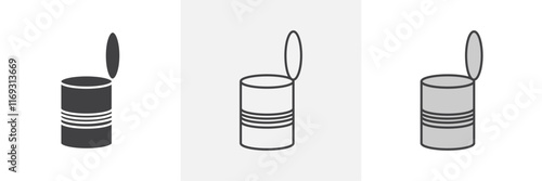 Open tin can icons in black and colored versions