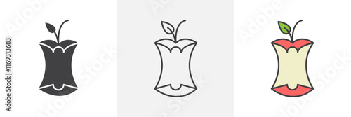 Organic waste icons in black and colored versions