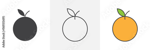 Orange fruit icons in black and colored versions