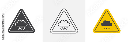 Rain warning signs set in black and colored versions