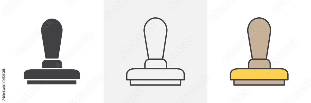 Rubber stamp icons in black and colored versions Rubber stamp icons in black and colored versions
