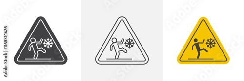 Slippery ice signs set in black and colored versions
