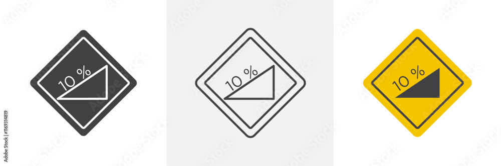 Steep slope ahead signs set in black and colored versions Steep slope ahead signs set in black and colored versions