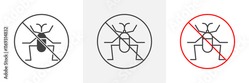 Stop insect signs set in black and colored versions