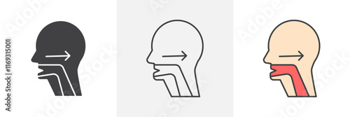 Swallowing reflex icons in black and colored versions