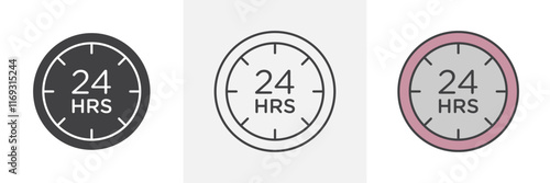 Twenty four hours icons in black and colored versions