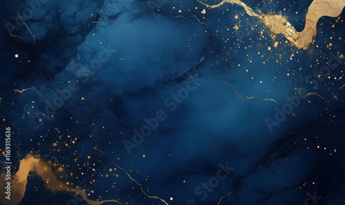 Wallpaper Mural Abstract blue and gold background with textured patterns and shimmering accents, ideal for elegant designs and artistic projects Torontodigital.ca