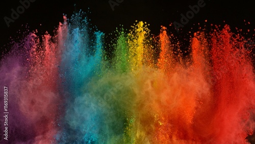 Freeze Motion Shot of Color Powder Explosion Isolated on Black Background