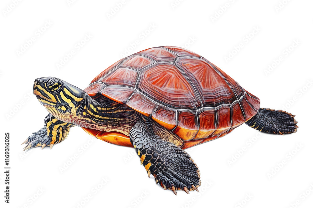 Fototapeta premium Vibrant Painted Turtle Illustration Showcasing Detailed Shell Patterns