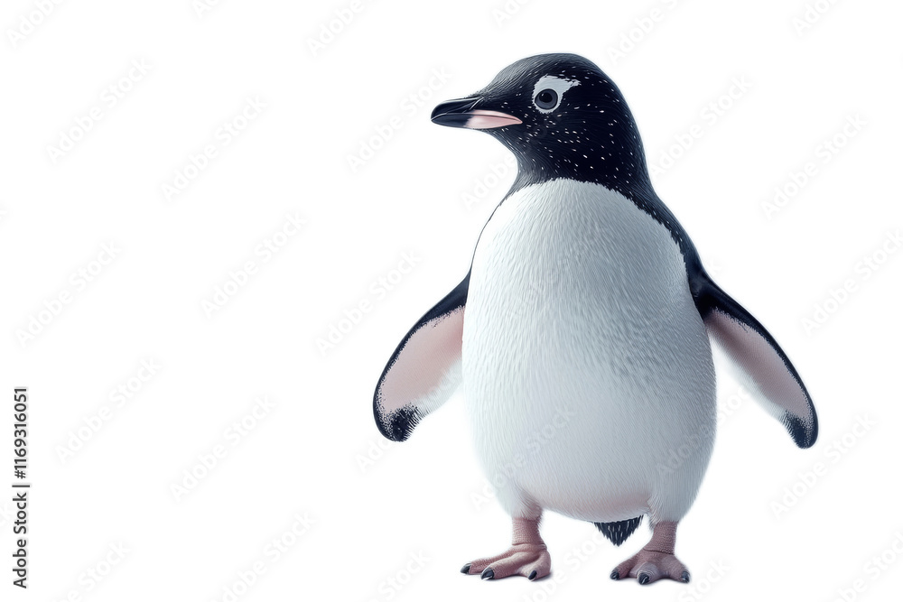 Fototapeta premium Adorable Penguin Standing on Transparent Background with Soft Lighting and Minimalist Composition