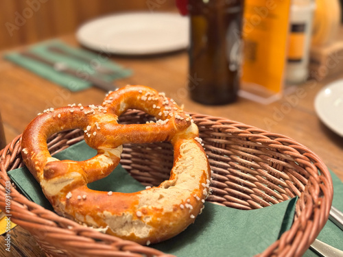 Photos Basket with a traditional German pretzel (breztel) in Munich Germany at a restau