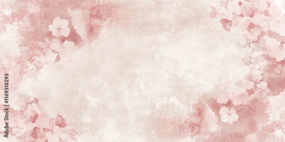 Japanese pattern background with blank area for text, pink and beige color scheme, featuring cherry blossoms and clouds, delicate brush strokes Japanese pattern background with blank area for text, pink and beige color scheme, featuring cherry blossoms and clouds, delicate brush strokes