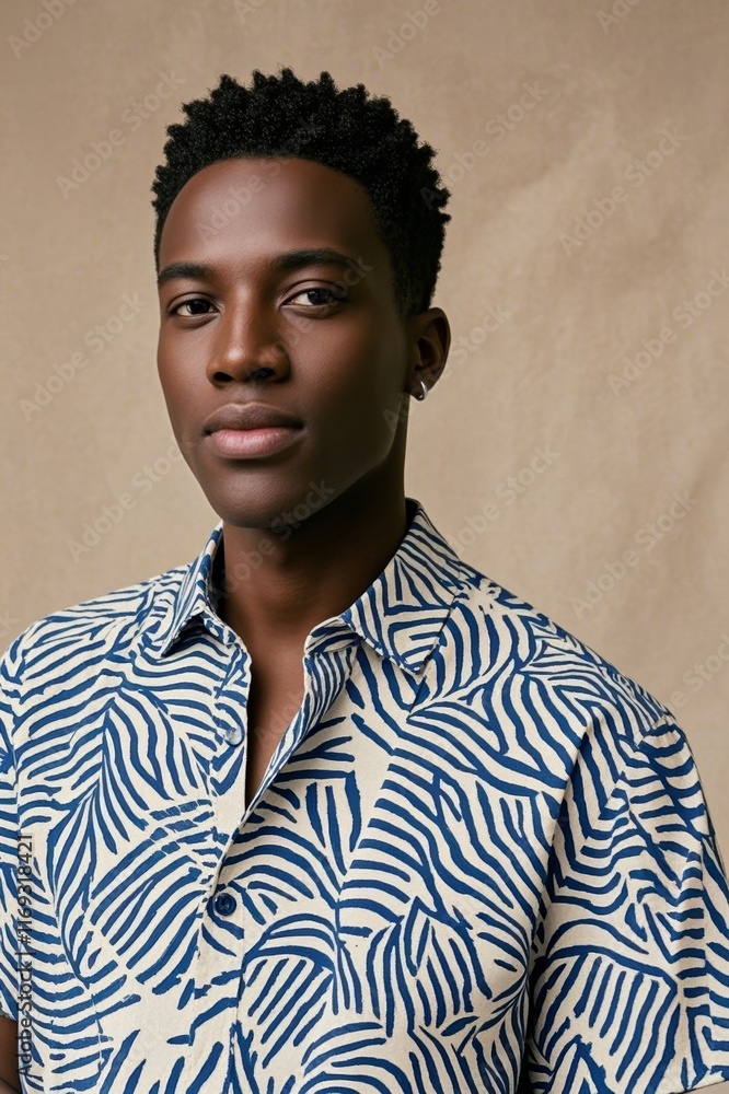 Obraz premium arafed man in a blue and white shirt poses for a picture