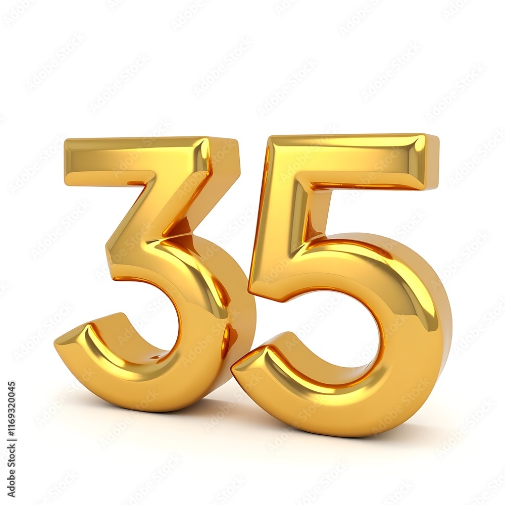 Golden Number 35 Isolated on White Background 3D Illustration Celebrating Milestone Anniversary Golden Number 35 Isolated on White Background 3D Illustration Celebrating Milestone Anniversary