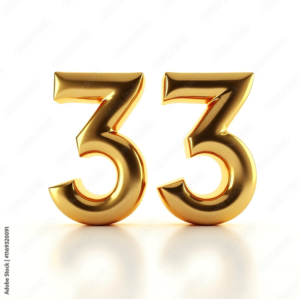 Golden Numbers with Reflection on Smooth Transparent Surface and White Background Golden Numbers with Reflection on Smooth Transparent Surface and White Background