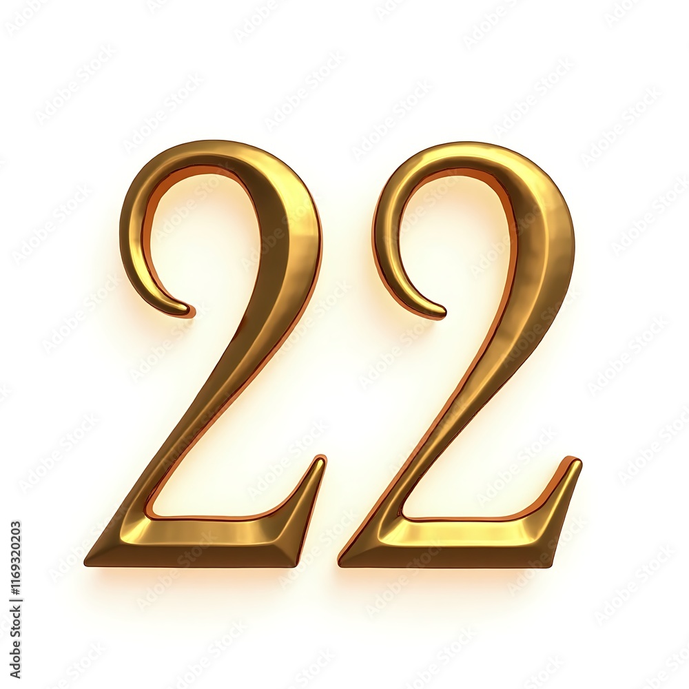Golden Number 22 Render 3D Illustration on White Background Golden Number 22 Render 3D Illustration on White Background