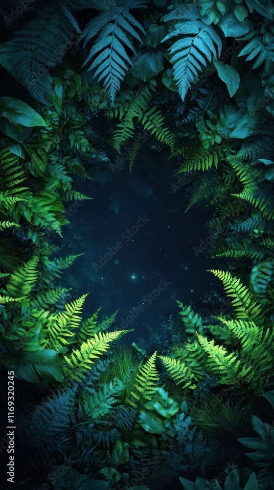Enchanting and mystical landscape featuring a dense forest of lush fern foliage and verdant frondose plants thriving in the atmospheric moody lighting This image evokes a sense of natural beauty Enchanting and mystical landscape featuring a dense forest of lush fern foliage and verdant frondose plants thriving in the atmospheric moody lighting This image evokes a sense of natural beauty
