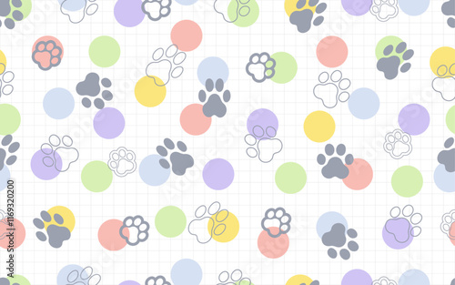 Pet animal paws seamless pattern cat dog print colorful abstract shape decorative ornamental doodles vector texture