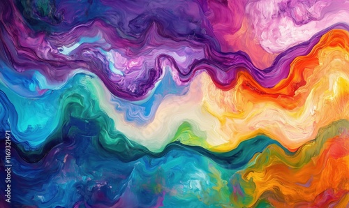 Wallpaper Mural Colorful abstract waves of vibrant hues creating a mesmerizing fluid art composition with swirls of purple, blue, orange, and yellow Torontodigital.ca