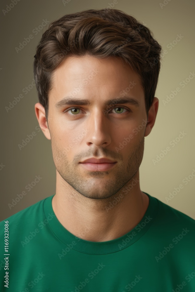 Fototapeta premium arafed man with a green shirt looking at the camera