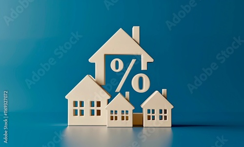 House models with percentage symbol showing real estate market trends and financial concepts related to housing