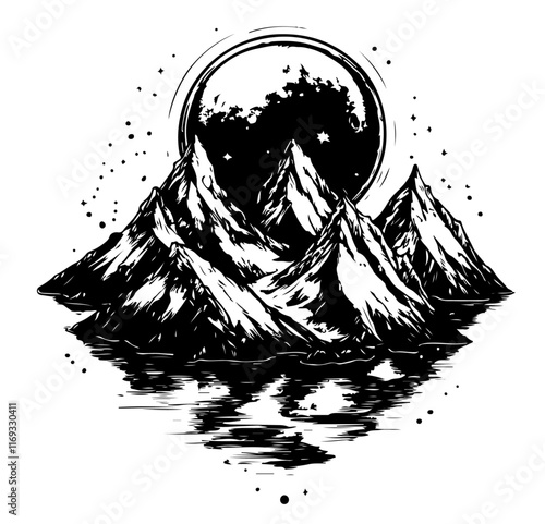 Berge Tattoo Mond Zeichnung Illustration Berglandschaft