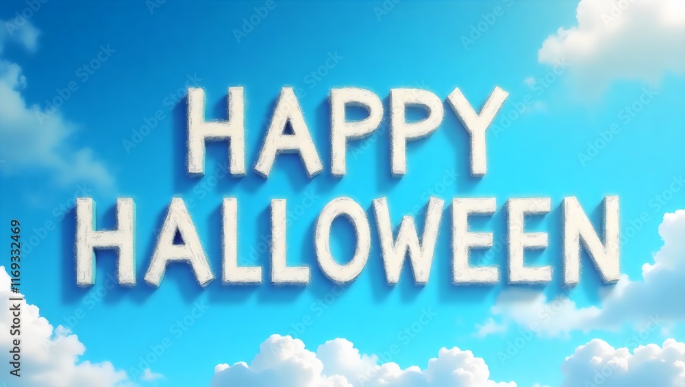 Happy Halloween 3D Text With Clouds And Blue Sky Happy Halloween 3D Text With Clouds And Blue Sky