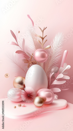 Celebrating Easter through a minimalist abstraction of nature and egg symbols in a soothing pastel gradient