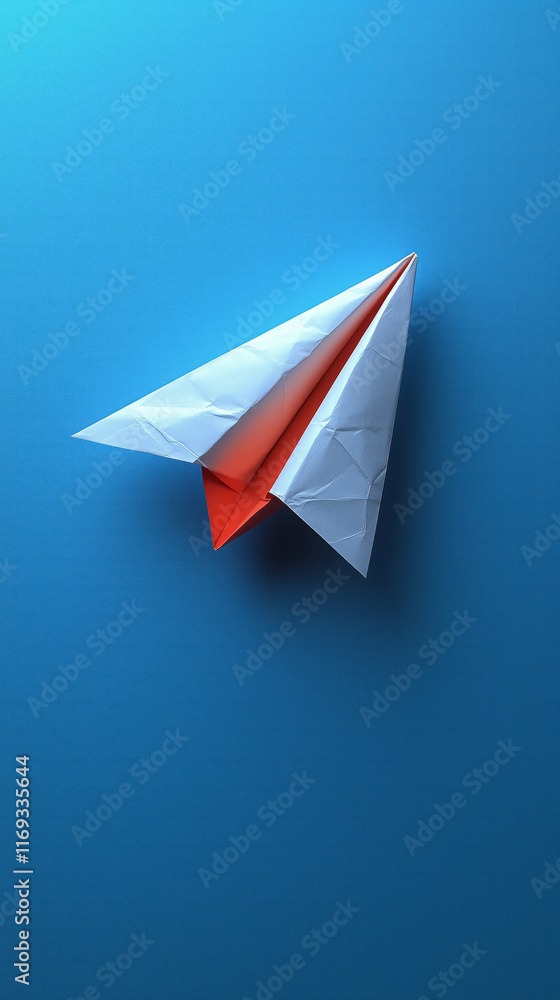 Naklejka premium White paper plane isolated on a blue background