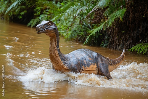 Hadrosaurus crossing river