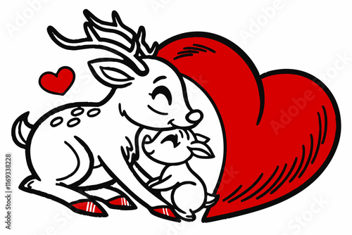 Valentine Heart Hugger: Elegant Vector Line Art in White