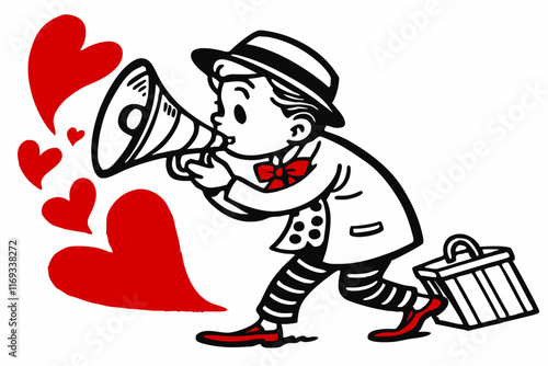 Valentine Heart Hugger: Elegant Vector Line Art in White