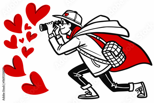 Valentine Heart Hugger: Elegant Vector Line Art in White