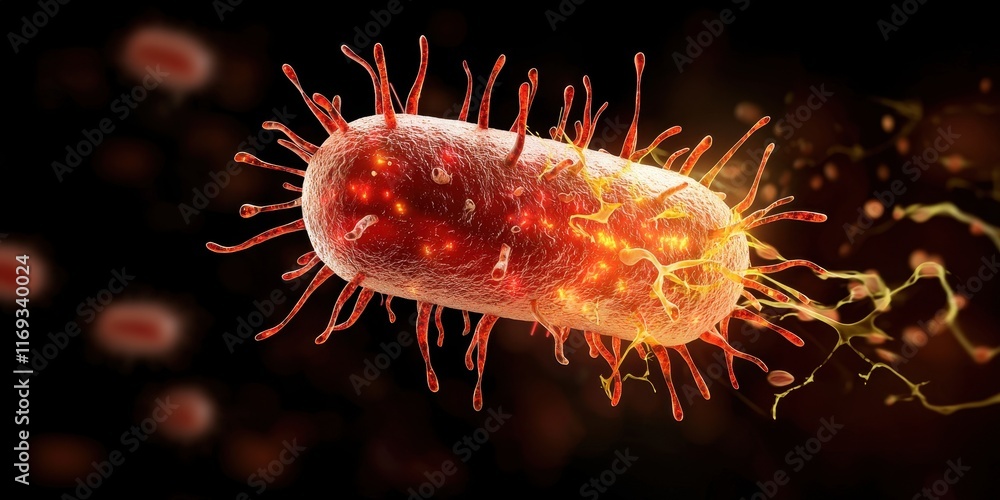 Bacteria exposure visualization of invading microbes in a cell laboratory environment scientific concept Bacteria exposure visualization of invading microbes in a cell laboratory environment scientific concept
