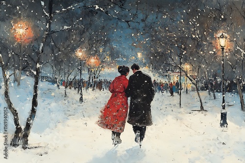 Chinese couples enjoying ice skating central park