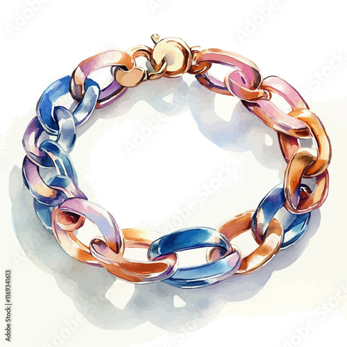 A watercolor vector painting of a modern chain bracelet, isolated on a white background. Modern chain bracelet vector.

