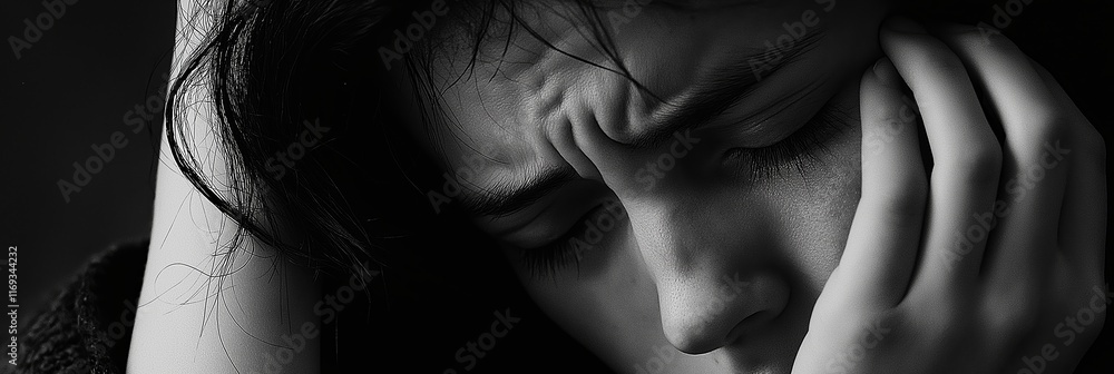 Obraz premium A young woman is depicted with a distressed expression highlighting deep emotional pain and struggle.